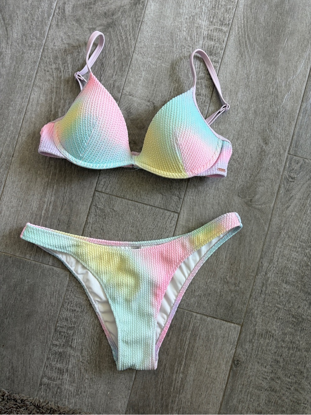 PINK Victoria's Secret Pastel Tie-Dye Bikini in Pink, Mint & Yellow